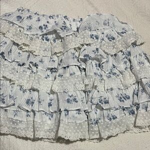 Lovestitch Blue and White Floral Ruffle Skirt